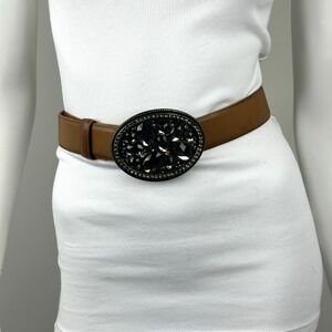 Steve‎ Madden Belt Women 36–40 Genuine Leather Brown Rhinestone Buckle
